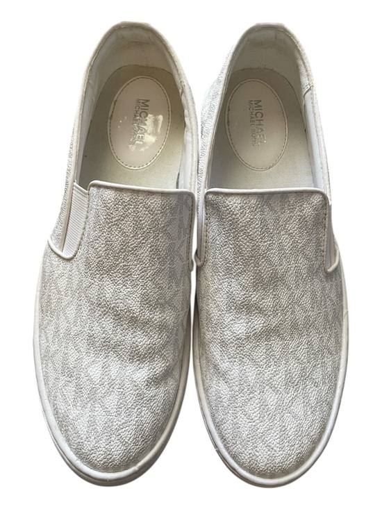 Michael Kors Shoes - Michael Kors White Keaton Slip-On Sneaker Mini MK PVC Logo size 6/2